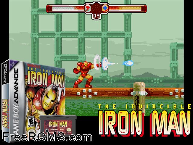 Invincible Iron Man, The Gameboy Advance game showing 3D box cover and gameplay screenshot